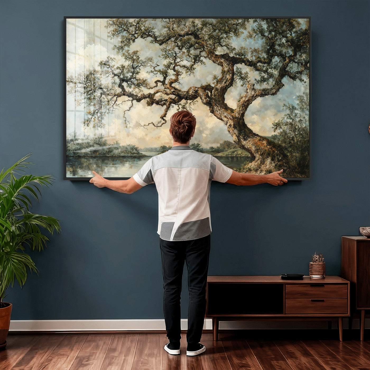 63857726-MGV-CV-36X24 - Old Oak Tree Canvas Wall Art, Turner Inspired Romantic Landscape Print, Vintage Nature Painting, Living Room Wall Decor, Antique Style Tree Art