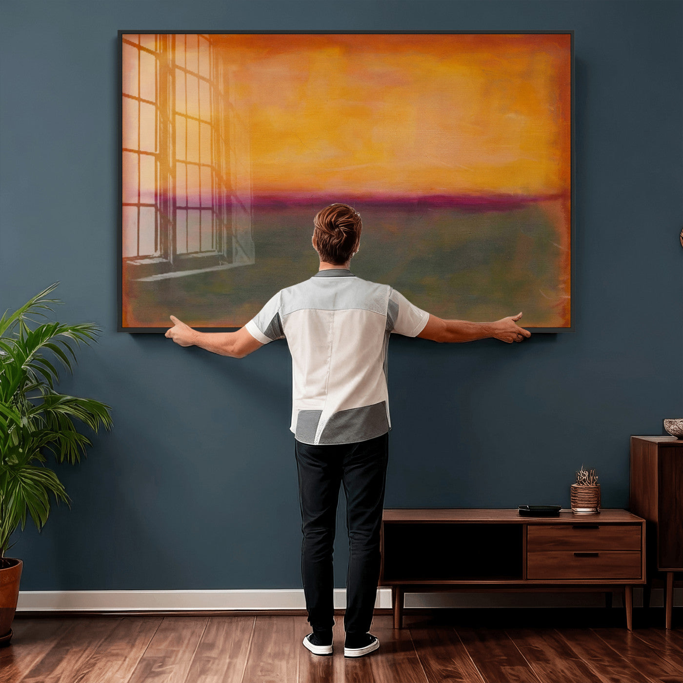 21628300-MGV-CV-36X24 - Abstract Color Field Wall Art Canvas Print, Framed Minimalist Horizon Artwork for Living Room Bedroom Office