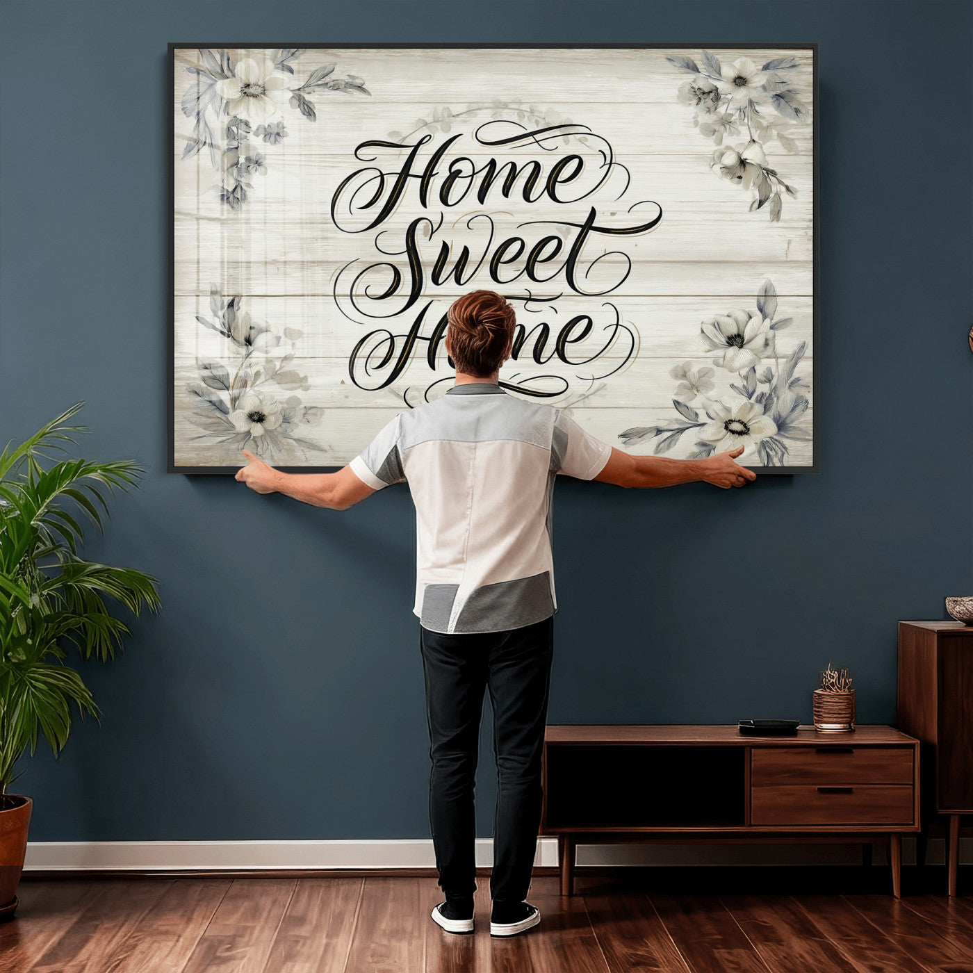 11120405-MGV-CV-36X24 - Home Sweet Home Wall Art Canvas Print, Floral Farmhouse Sign, Rustic Neutral Entryway Bedroom Living Room Decor