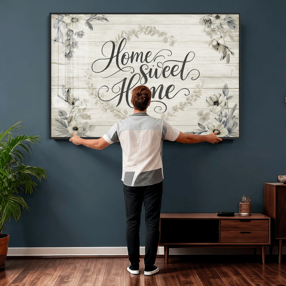 Home Sweet Home Wall Art Canvas Print, Floral Farmhouse Decor