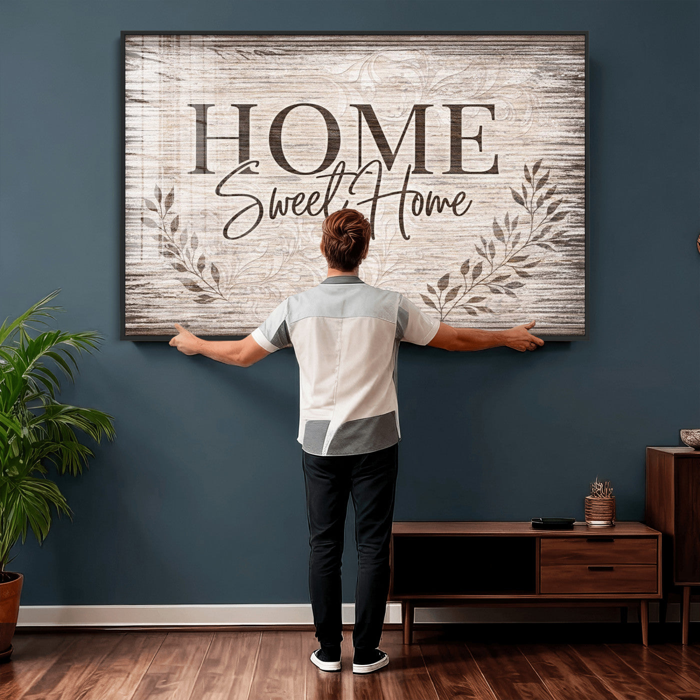 81157008S-MGV-CV-36X24 - Home Sweet Home Wall Art Canvas Print, Floral Farmhouse Sign, Rustic Neutral Entryway Bedroom Living Room Decor