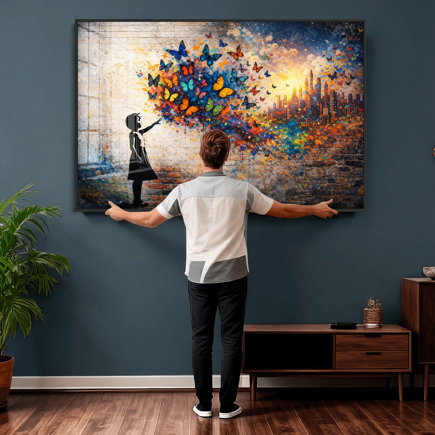 21540821-MGV-CV-36X24 - Banksy Girl Wall Art Canvas Print for Living Room Decor