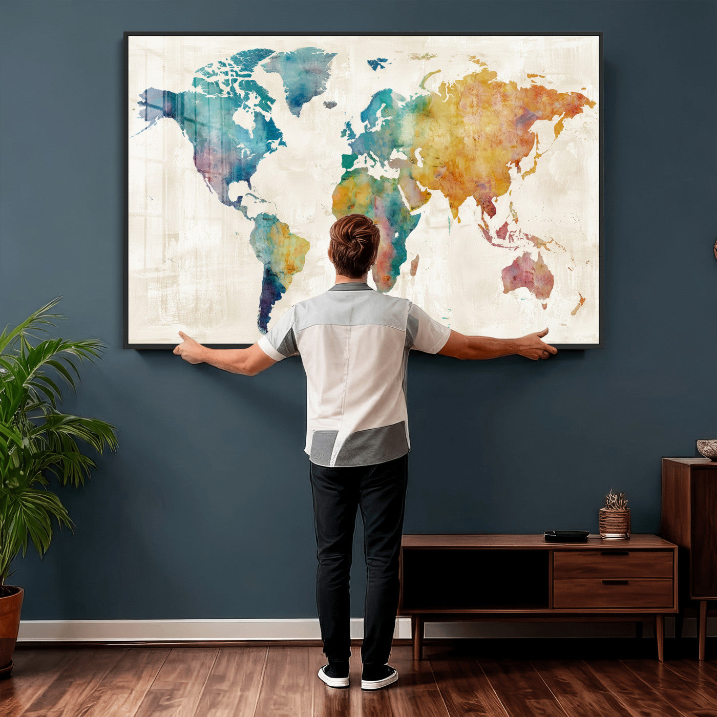 56556018-MGV-CV-36X24 - Watercolor World Map Canvas Wall Art Print – Abstract Colorful Travel Wall Decor