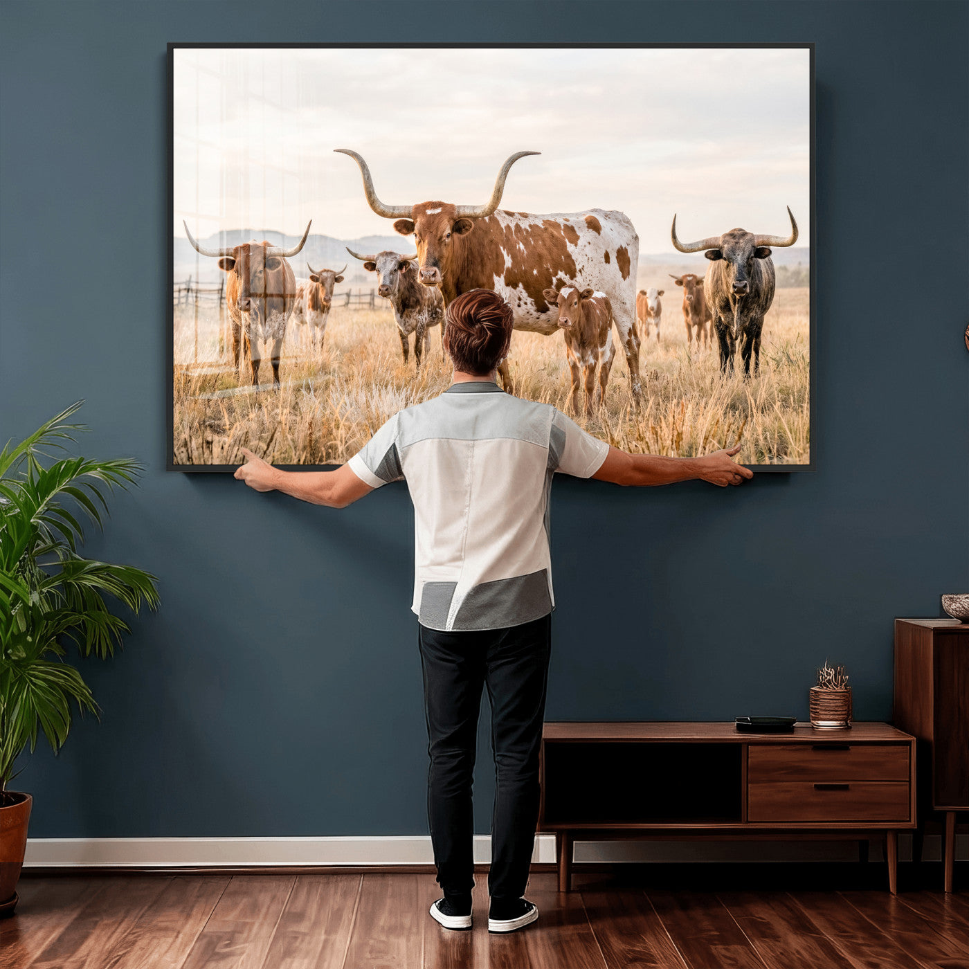 62336425AC-MGV-CV-36X24 - Texas Longhorn Canvas Wall Art, Rustic Farm Animal Photography Print, Farmhouse Country Decor, Western Ranch Art