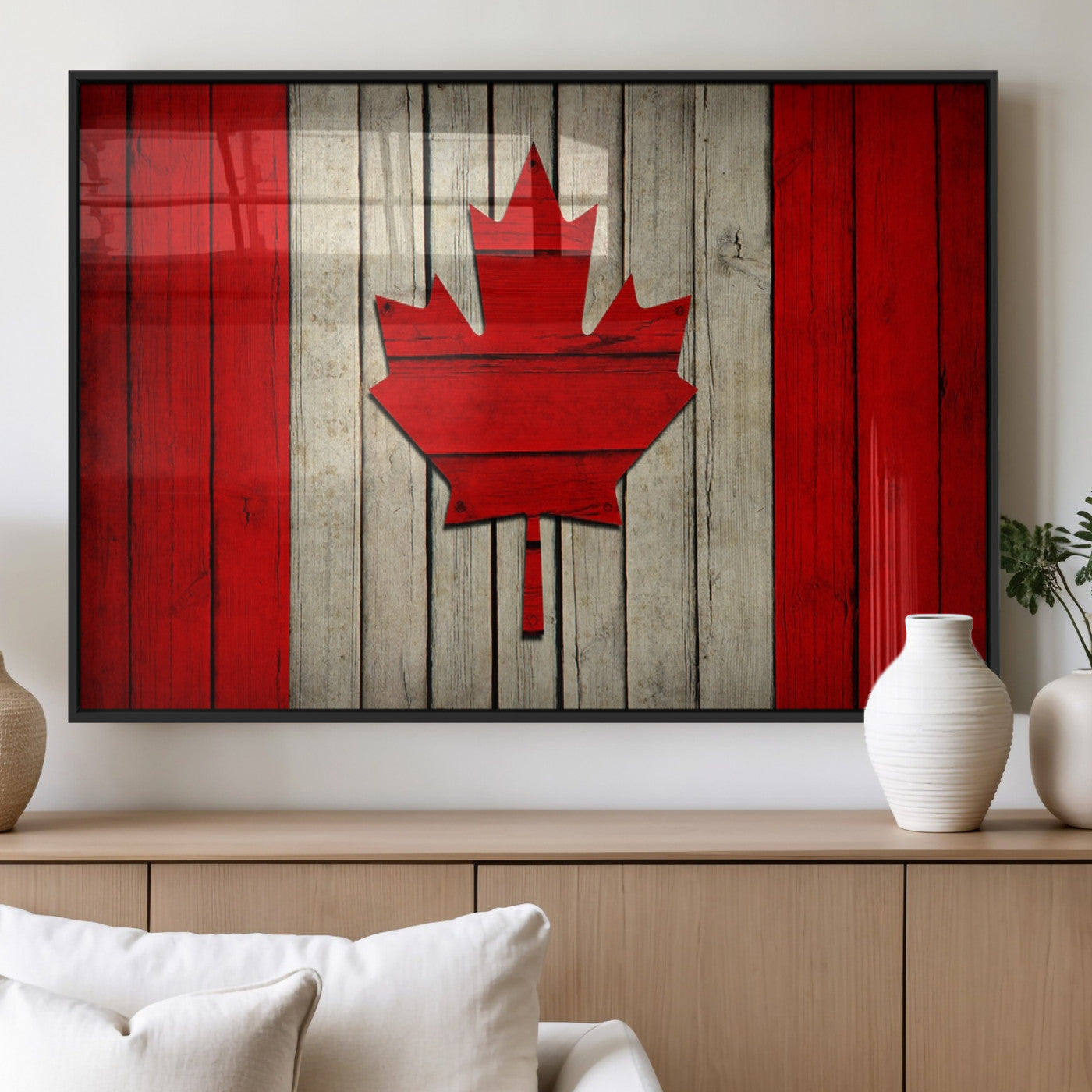 22674-MGV-FP-36X24-3P_Black-Rustic Canada Flag Wall Art – Framed Canadian Flag Canvas Print, Vintage Wood Texture Home or Office Decor