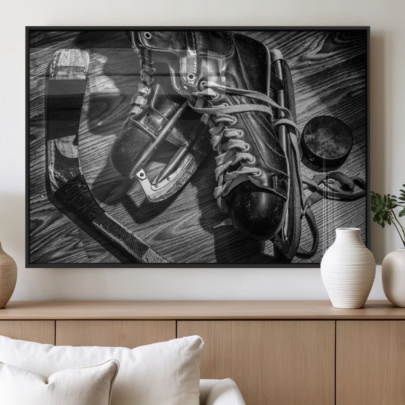 20553-MGV-FP-36X24-3P_Black-Old Pair of Mens Skates Wall Art Canvas, Men Skates Wall Art Print