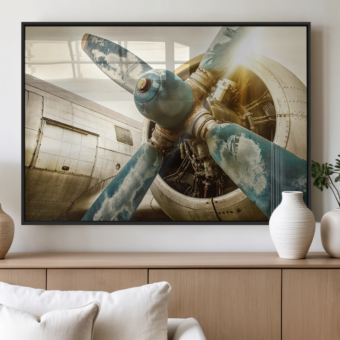 14106-MGV-FP-36X24-3P_Black-Vintage Airplane Canvas Print