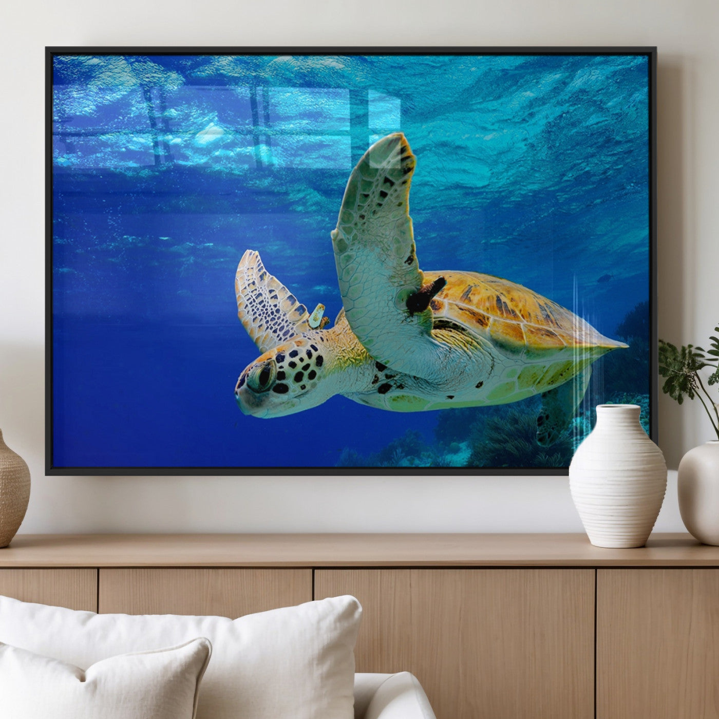 16292-MGV-FP-36X24-3P_Black-Sea Turtle Wall Art Canvas Print, Sea life in the Ocean Wall Art Printing