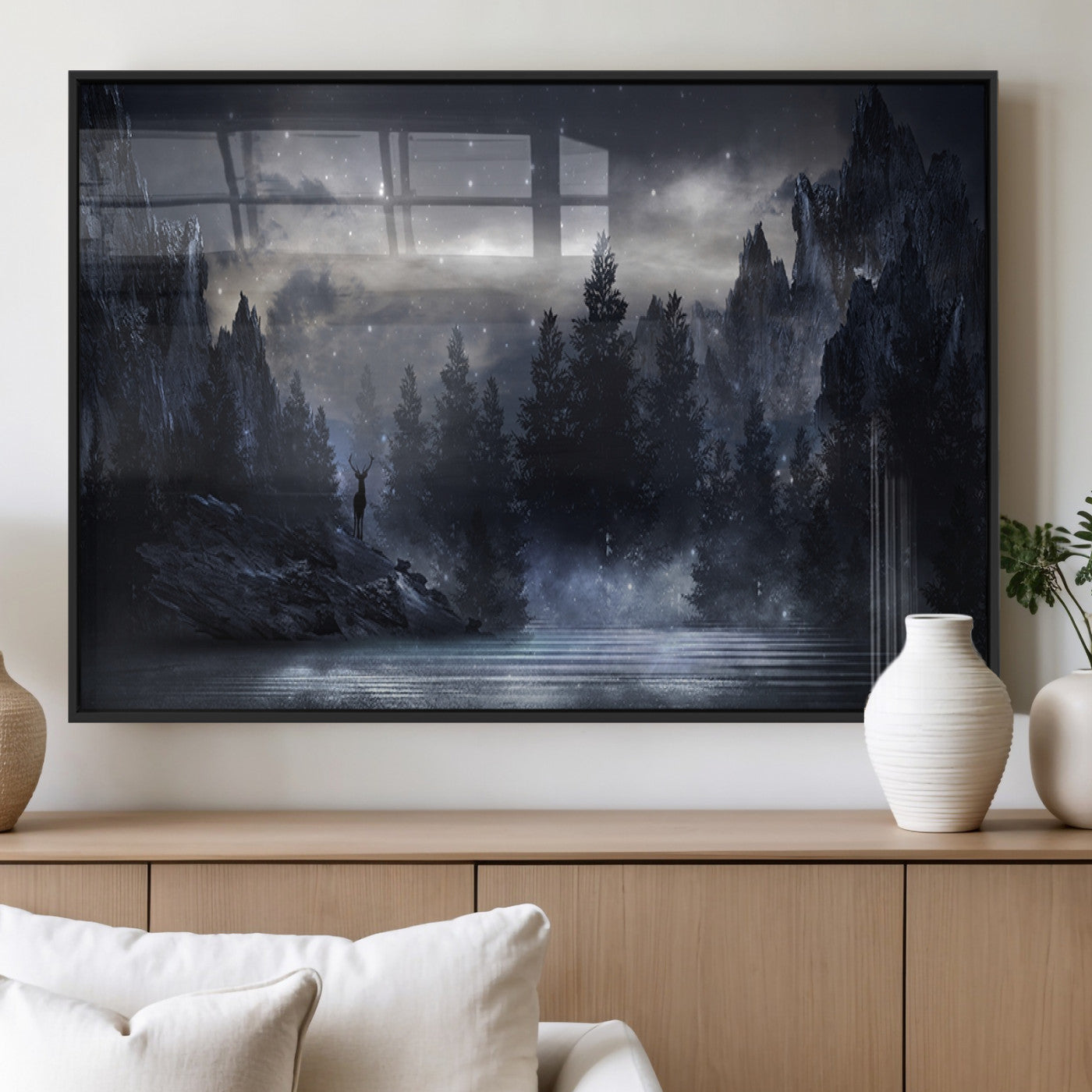 55385-MGV-FP-36X24-3P_Black-Night Landscape and Trees Wall Art Canvas Print