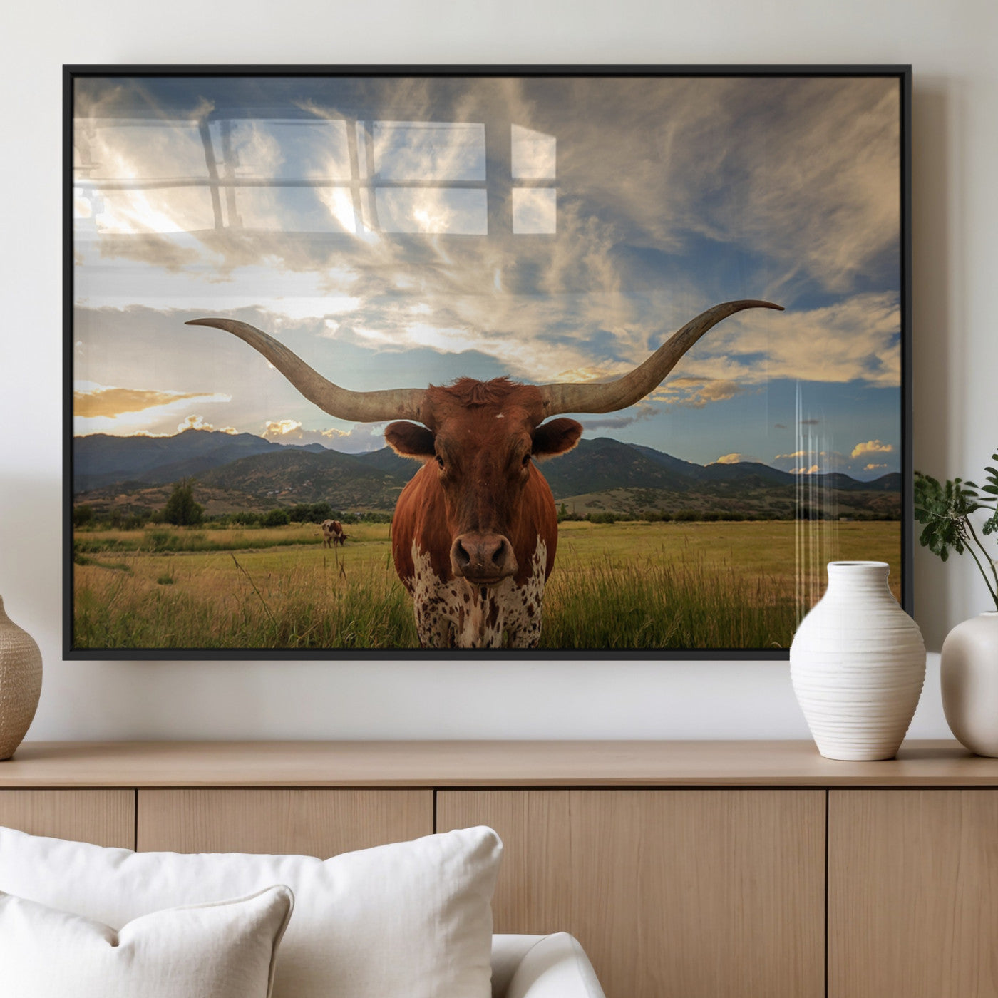 55416-MGV-FP-36X24-3P_Black-Texas Longhorn Canvas Wall Art – Majestic Triptych Animal Print – Rustic Western Decor for Living