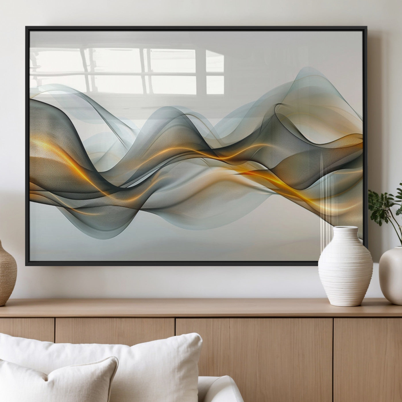 ES1001-MGV-FP-36X24-3P_Black-Abstract Wave Canvas Wall Art – Fluid Contemporary Elegance in Motion – Ready to Hang