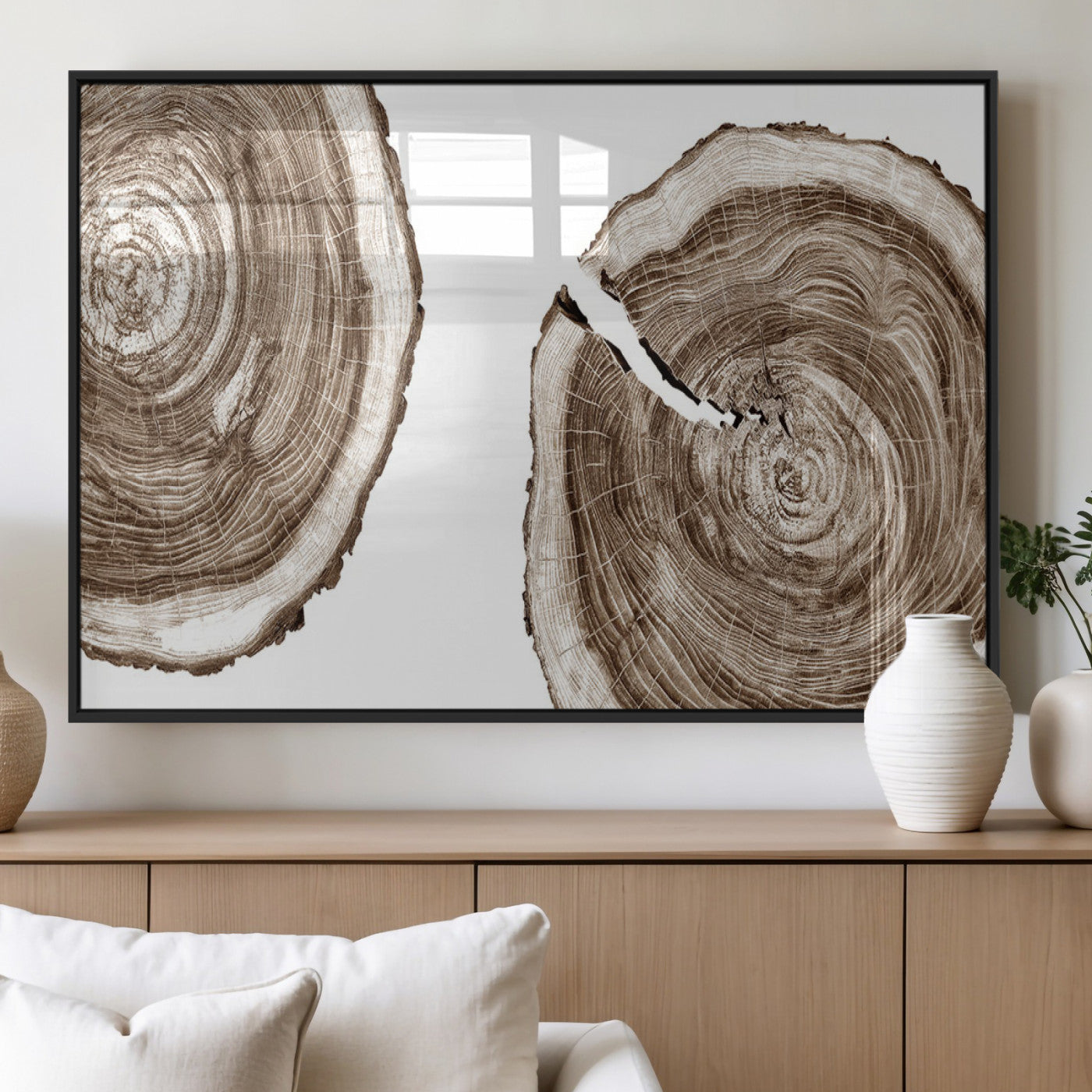 43743-MGV-FP-36X24-3P_Black-Wood Tree Ring Wall Art Canvas Prints, Tree Rings – Minimalist Black and White Wood Art | Triptych
