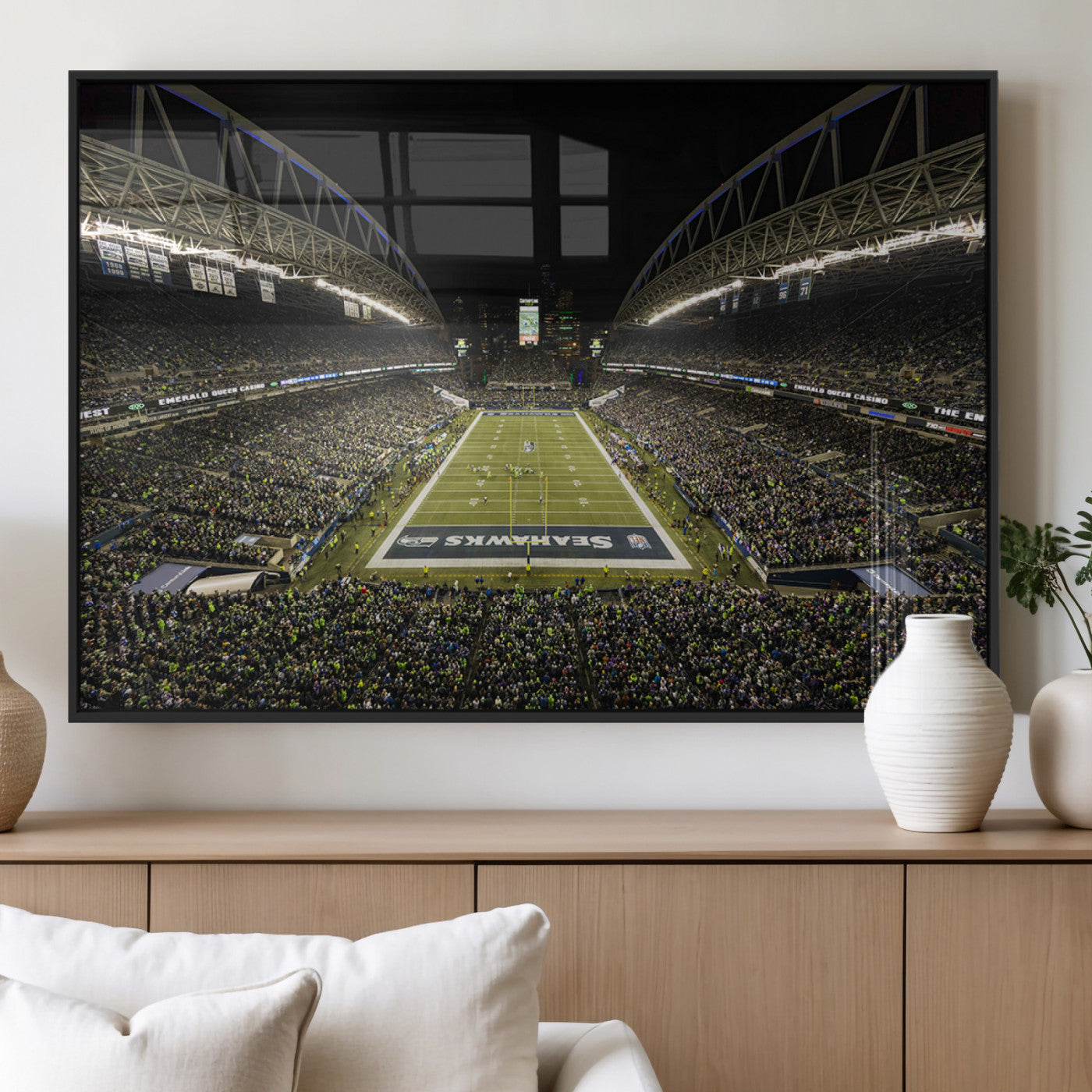 81900-MGV-FP-36X24-3P_Black-Seattle Seahawks Football Team Print Wall Art - Seattle Century Link Field Stadium Wall Art Canvas
