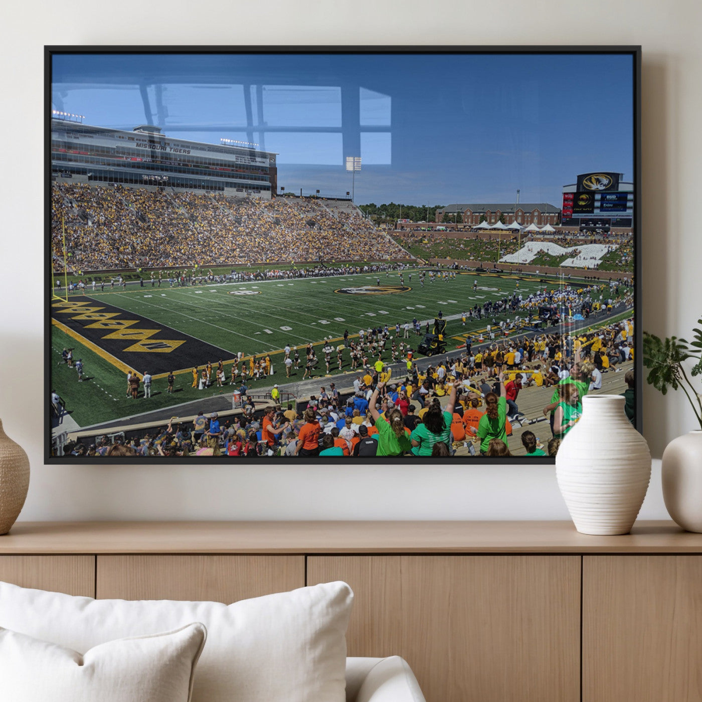 38399-MGV-FP-36X24-3P_Black-University of Missouri Tigers Football Team Print - Columbia Faurot Field Memorial Stadium Wall Art