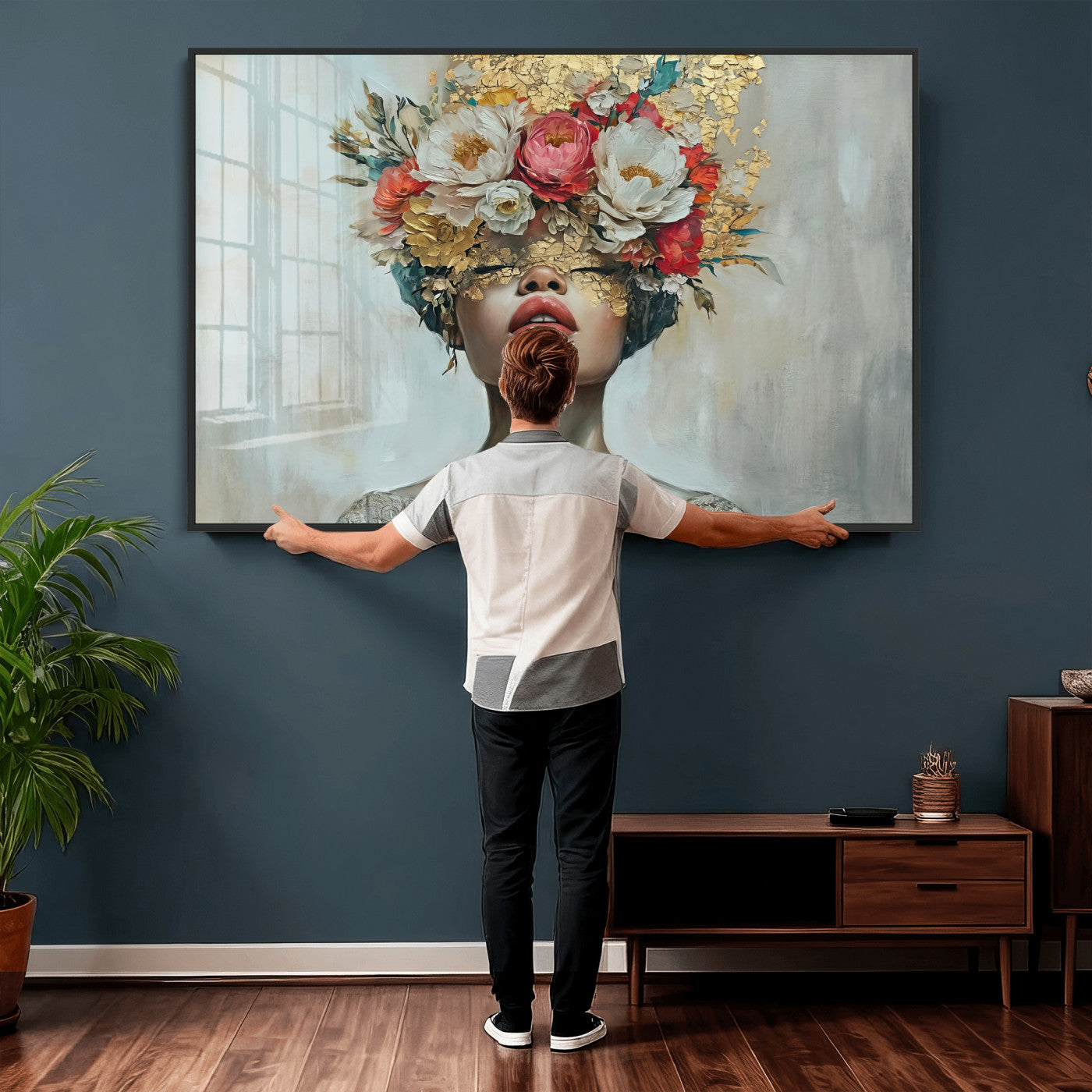 26919-MGV-CV-36X24 - Golden Petal Wall Art Canvas Print - Silhouette Woman Wall Art Canvas Print, Floral Woman Portrait