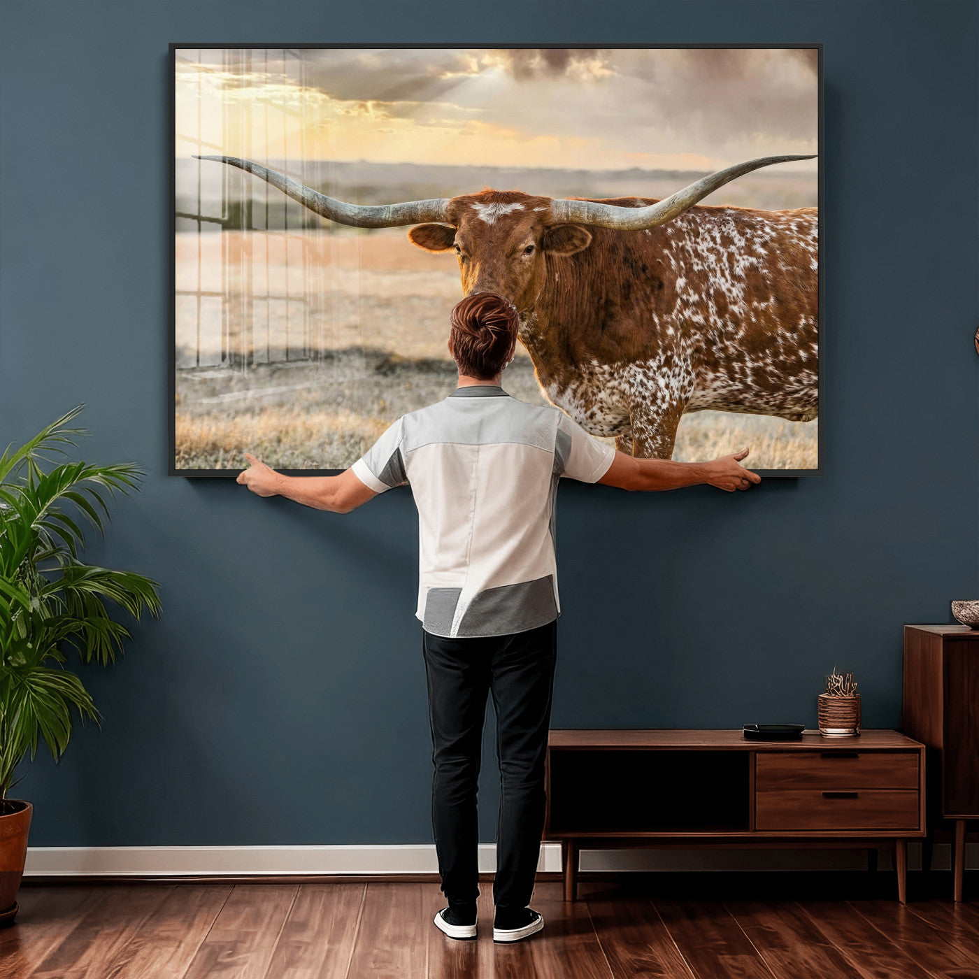 42715-MGV-CV-36X24 - Texas Longhorn Wall Art Canvas Print, Rustic Ranch Decor, Majestic Western Longhorn Cattle