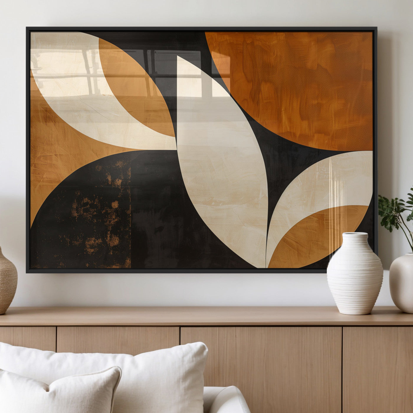 21251-MGV-FP-36X24-3P_Black-Geometric Abstract Wall Art Canvas Print, Mid Century Modern Wall Art Print