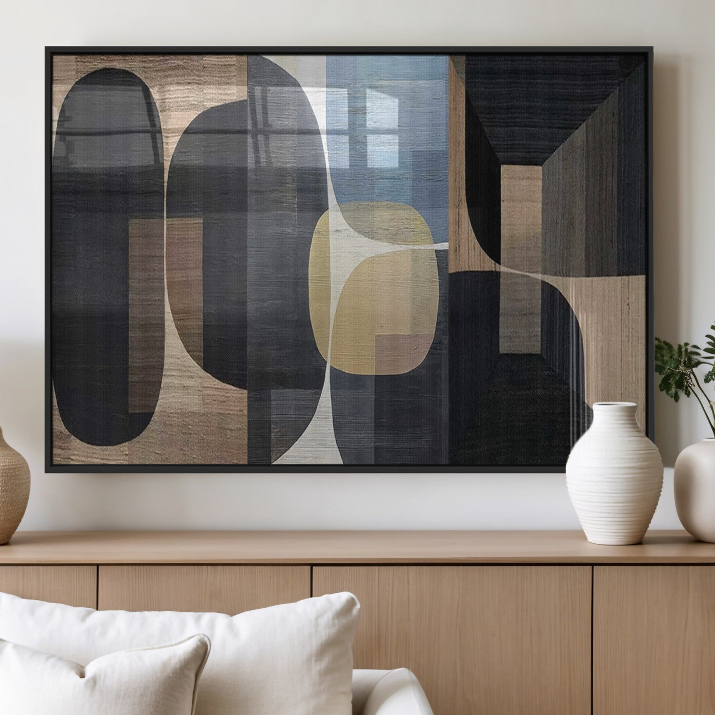 75252-MGV-FP-36X24-3P_Black-Minimalist Wabi Sabi Abstract Geometric Wall Art Canvas Print – Modern Minimalist Shapes – Ready to