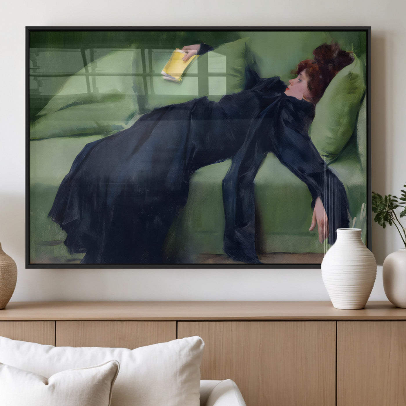 17725-MGV-FP-36X24-3P_Black-Decadent Girl by Ramon Casas Wall Art Canvas Print, Framed Decadent Girl Canvas Print