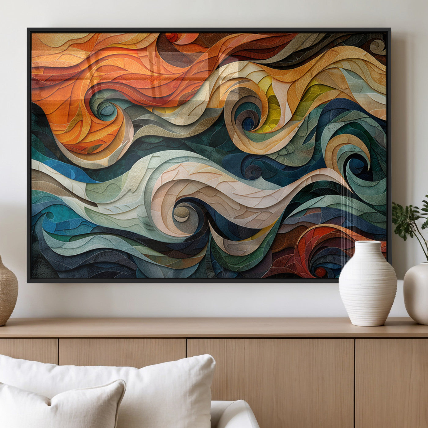 98463-MGV-FP-36X24-3P_Black-Abstract Wave Wall Art | Ready to Hang Framed Canvas Print | Vibrant Home Decor for Modern Spaces