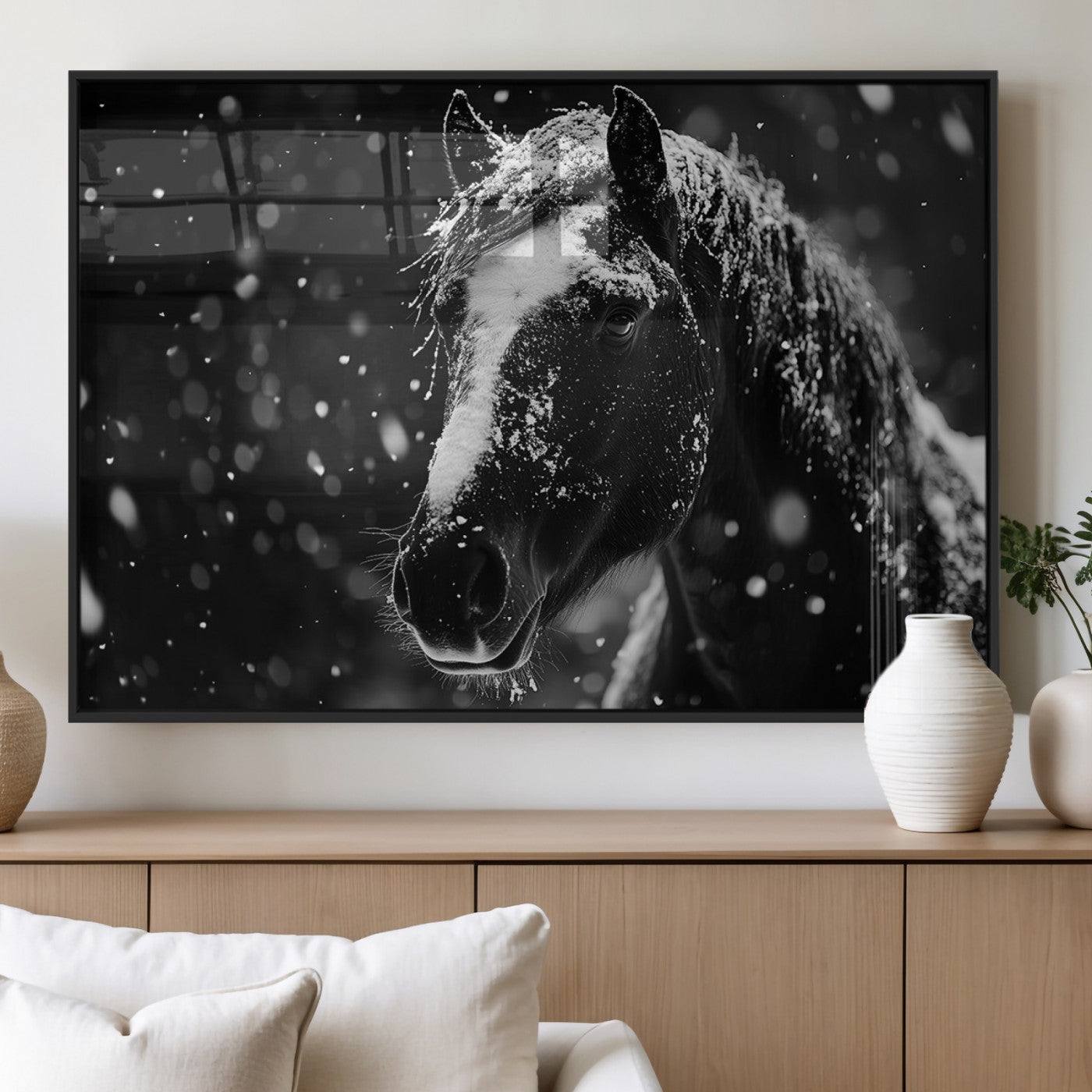 75290-MGV-FP-36X24-3P_Black-Winter Horse Wall Art | Black and White Horse Print | Ready to Hang and Framed | Farmhouse Wall Art