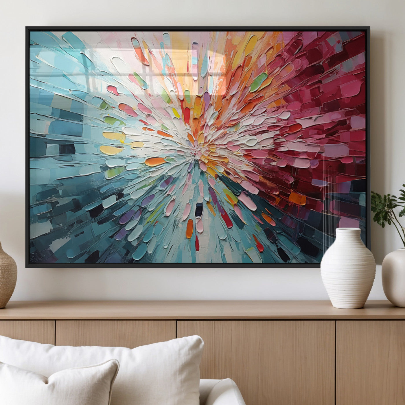 47065-MGV-FP-36X24-3P_Black-Radiant Bloom Abstract Floral Wall Art Canvas Print - Colorful Burst - Modern Living Room Decor -