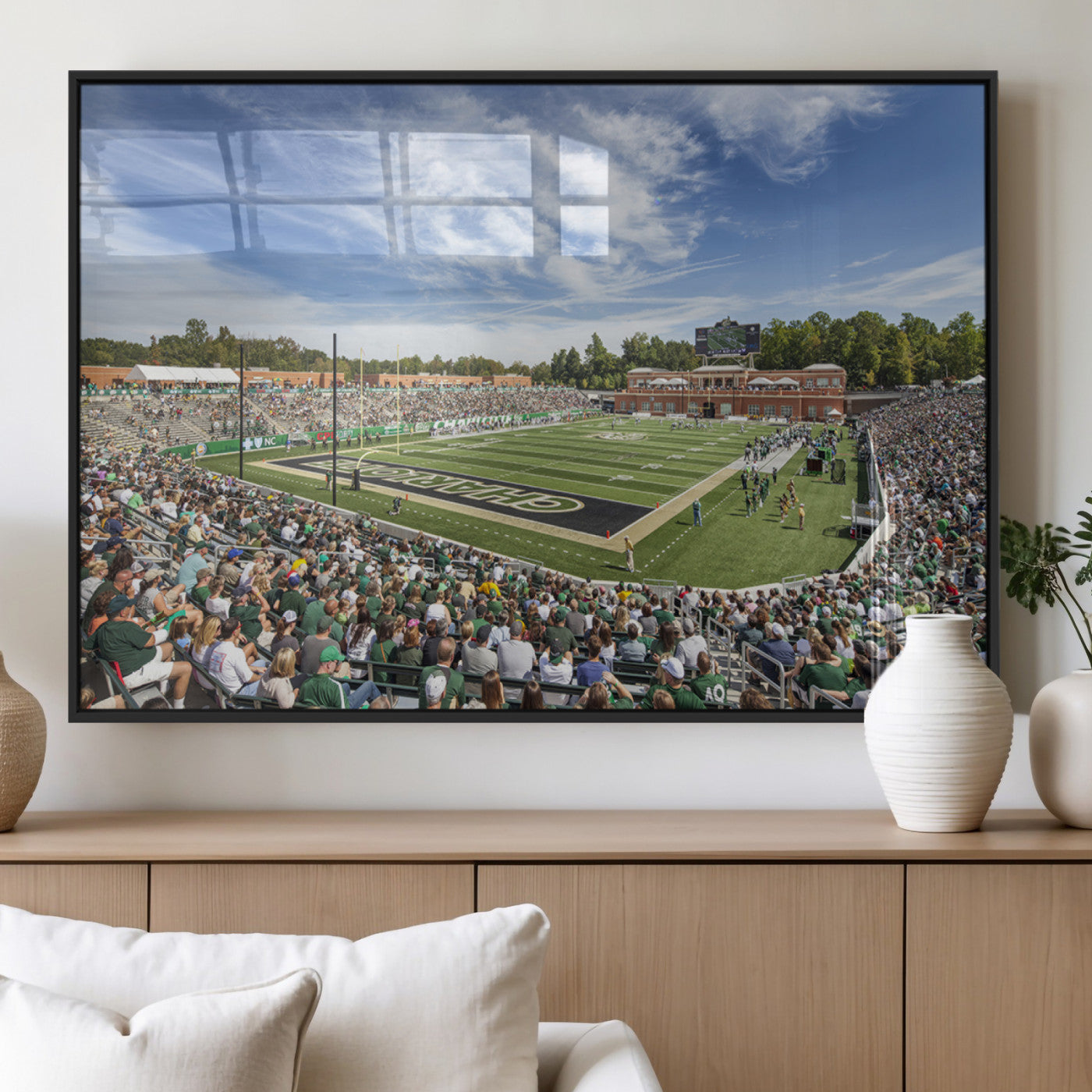 67799-MGV-FP-36X24-3P_Black-University of Charlotte 49ers Football Team Print - Charlotte Jerry Richardson Stadium Canvas Print