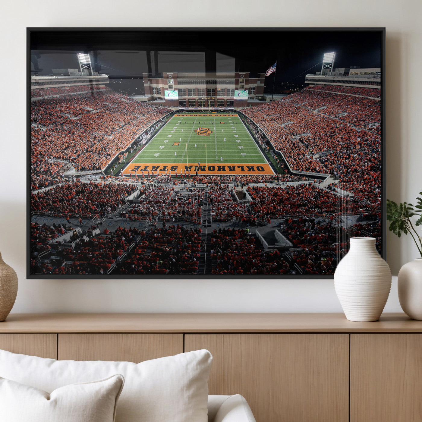81675-MGV-FP-36X24-3P_Black-Boone Pickens Stadium Wall Art Oklahoma State Cowboys Print Framed Sports Canvas Art for Home, Office, Living Room
