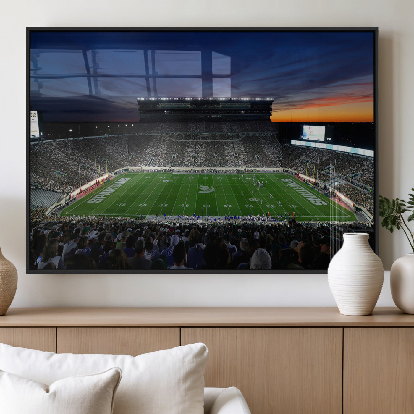 49074-MGV-FP-36X24-3P_Black-Michigan State Spartans Football Team Print - East Lansing Spartan Stadium Canvas Print