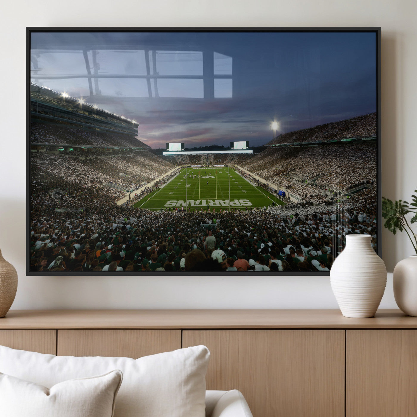 90831-MGV-FP-36X24-3P_Black-Michigan State Spartans Football Team Print - East Lansing Spartan Stadium Canvas Print