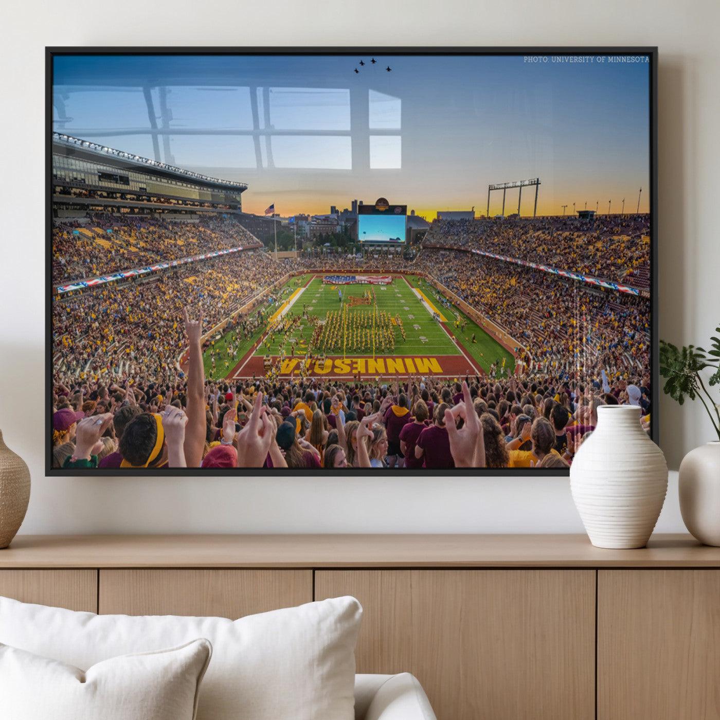 63452-MGV-FP-36X24-3P_Black-University of Minnesota Golden Gophers Football Team Print - Minneapolis Huntington Bank Stadium