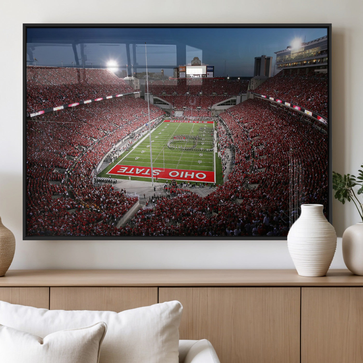 98743-MGV-FP-36X24-3P_Black-Ohio State University Buckeyes Football Team Print - Columbus Ohio Stadium Wall Art Canvas Print