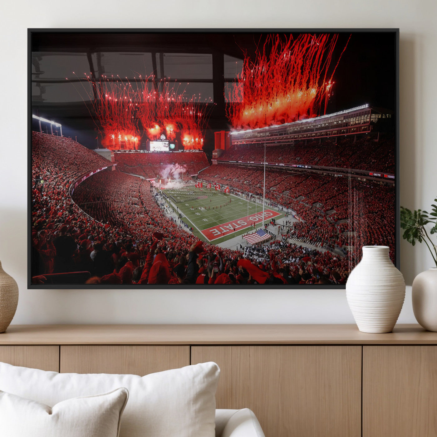 56909-MGV-FP-36X24-3P_Black-Ohio State University Buckeyes Football Team Print - Columbus Ohio Stadium Wall Art Canvas Print