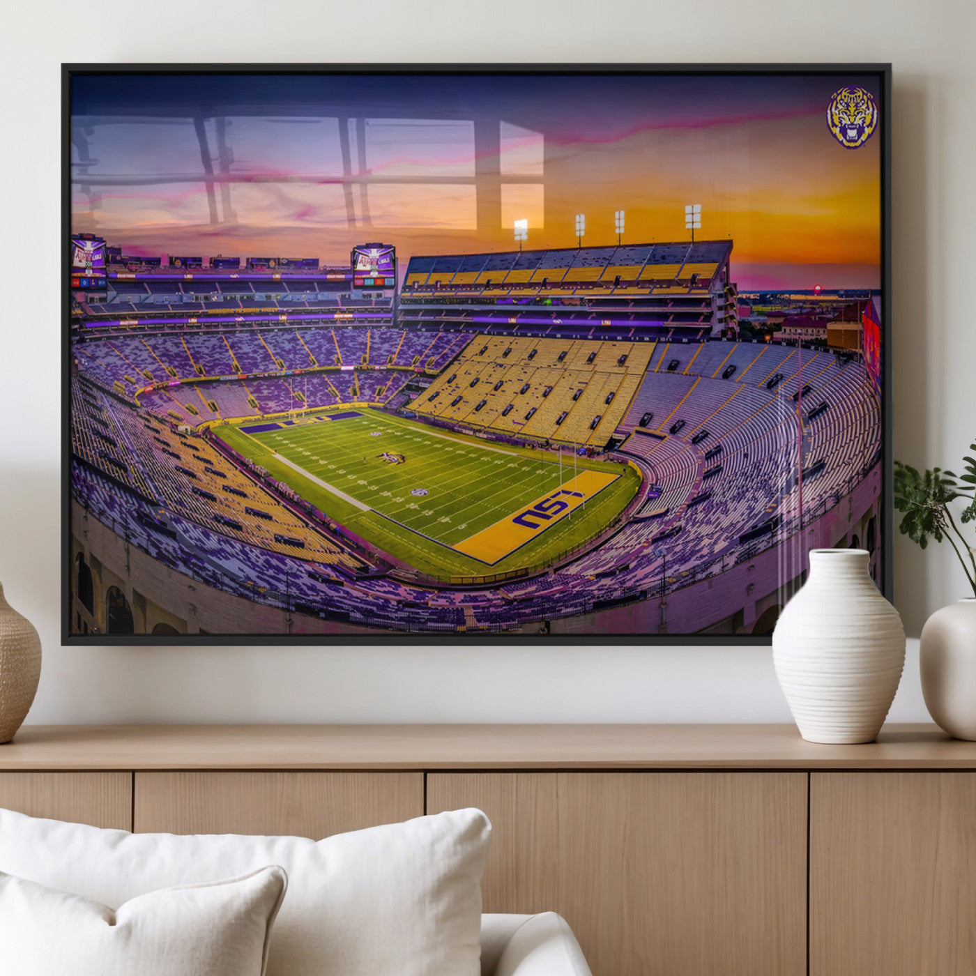 93538-MGV-FP-36X24-3P_Black-The Louisiana State University Tigers Football Team Print - Baton Rouge Tiger Stadium Wall Art