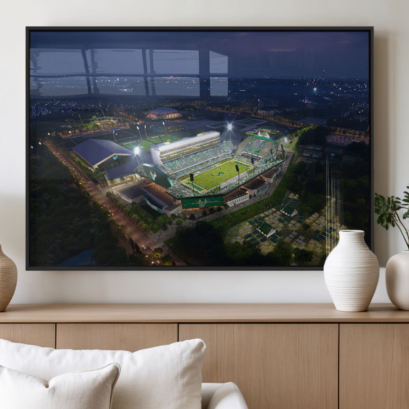 27554-MGV-FP-36X24-3P_Black-The University of South Florida Bulls Football Team Print - Tampa USF Football Stadium Wall Art