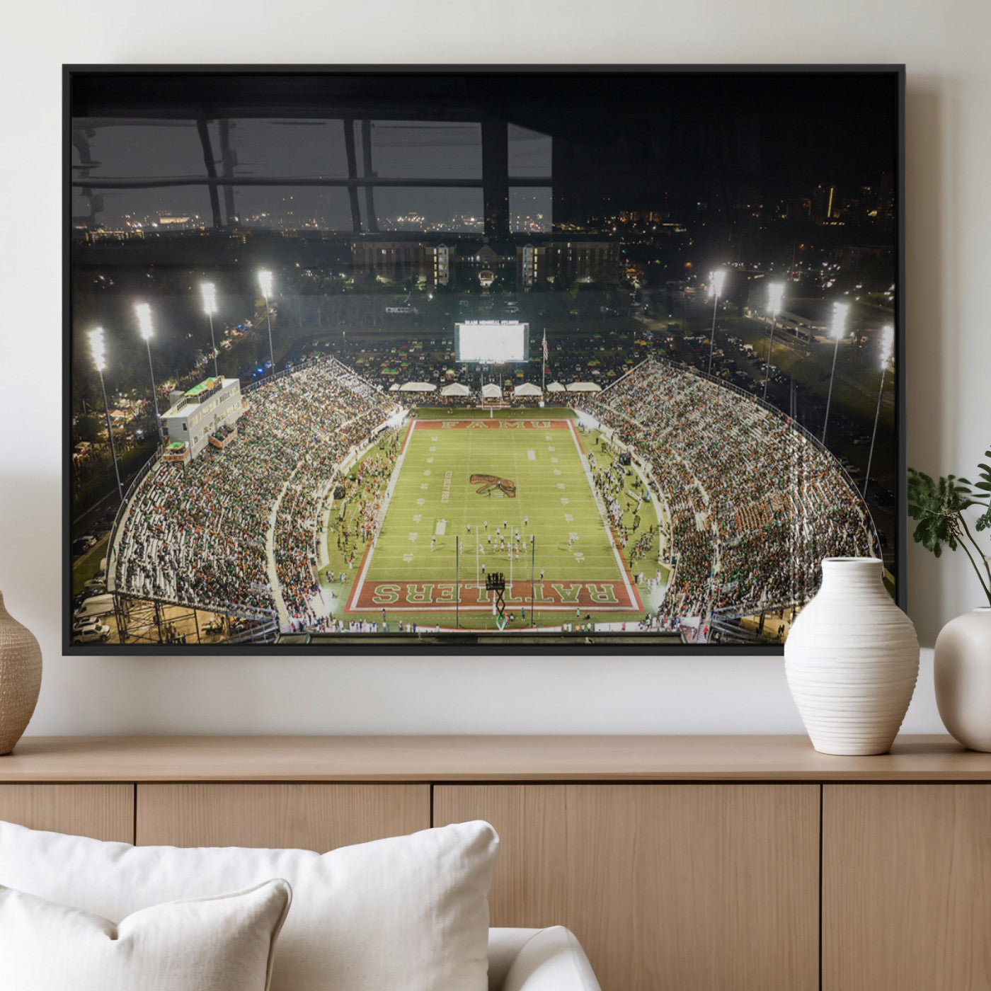 70951-MGV-FP-36X24-3P_Black-Florida A&M Rattlers Football Team Print - Tallahassee Bragg Memorial Stadium Wall Art Canvas Print