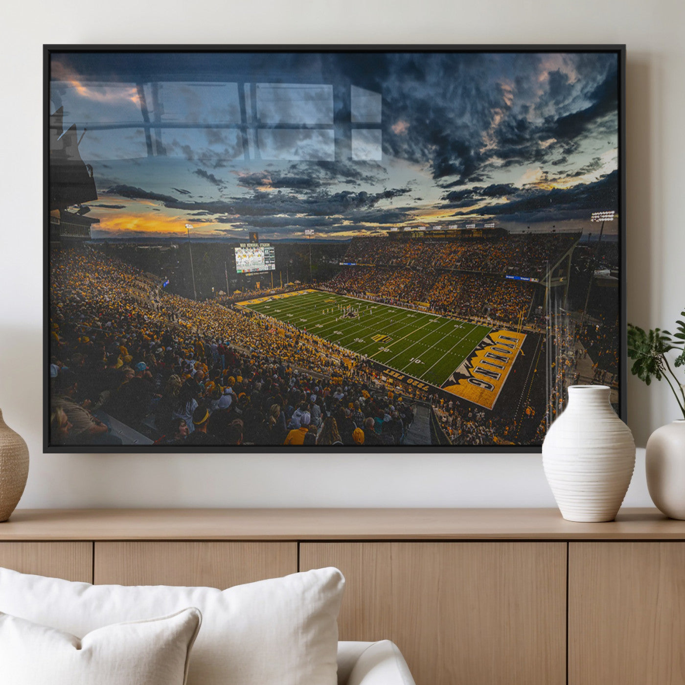 61020-MGV-FP-36X24-3P_Black-University of Wyoming Cowboys Football Team Print - Laramie War Memorial Stadium Wall Art Canvas