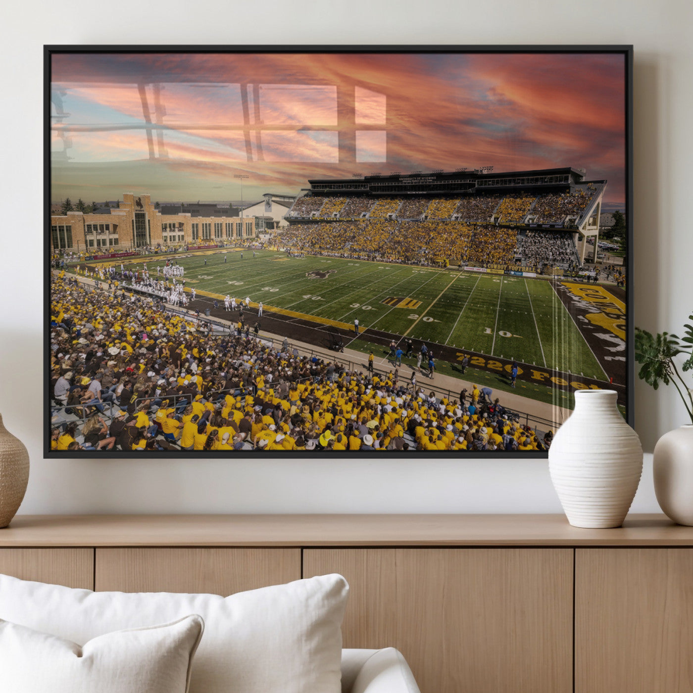 90508-MGV-FP-36X24-3P_Black-University of Wyoming Cowboys Football Team Print - Laramie Jonah Field War Memorial Stadium Wall