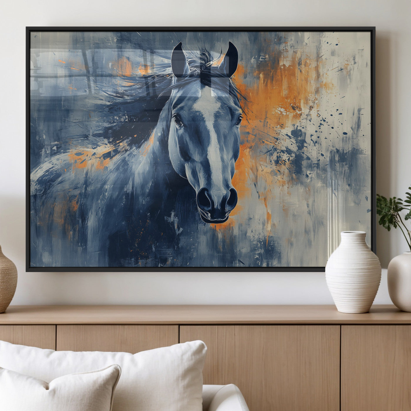 52676-MGV-FP-36X24-3P_Black-Abstract Blue Horse Wall Art Print Canvas | Horse Wall Art Print | Western Decor for Farmhouse |