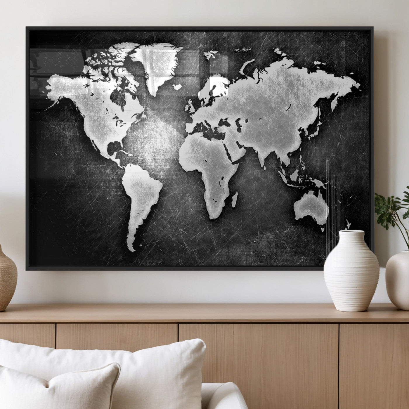 95037-MGV-FP-36X24-3P_Black-World Map Wall Art Canvas Print – Framed Wall Art for Anniversary Gift or Home Adventure Decor