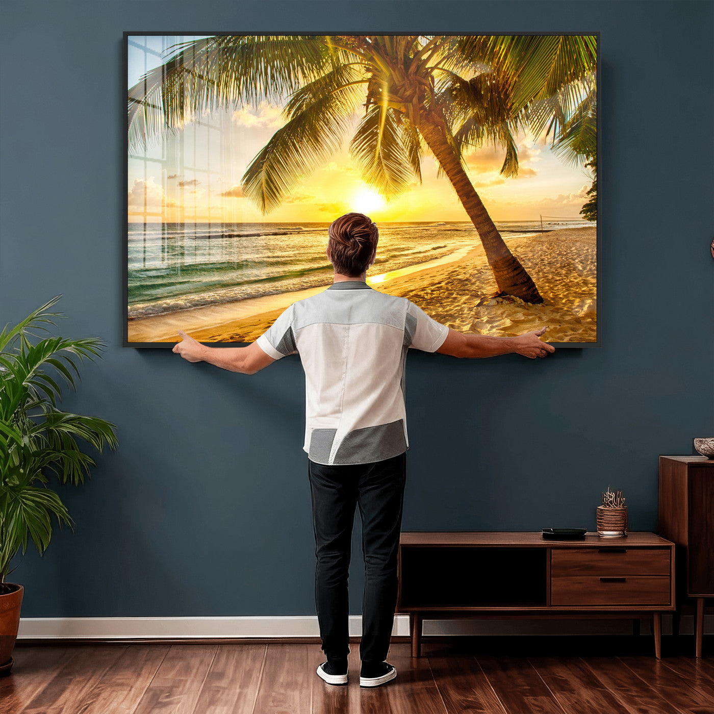 33628-MGV-CV-36X24 - Beach Sunset Canvas Wall Art Print - Tropical Beach Canvas Wall Art Print – Vibrant Palm Trees and