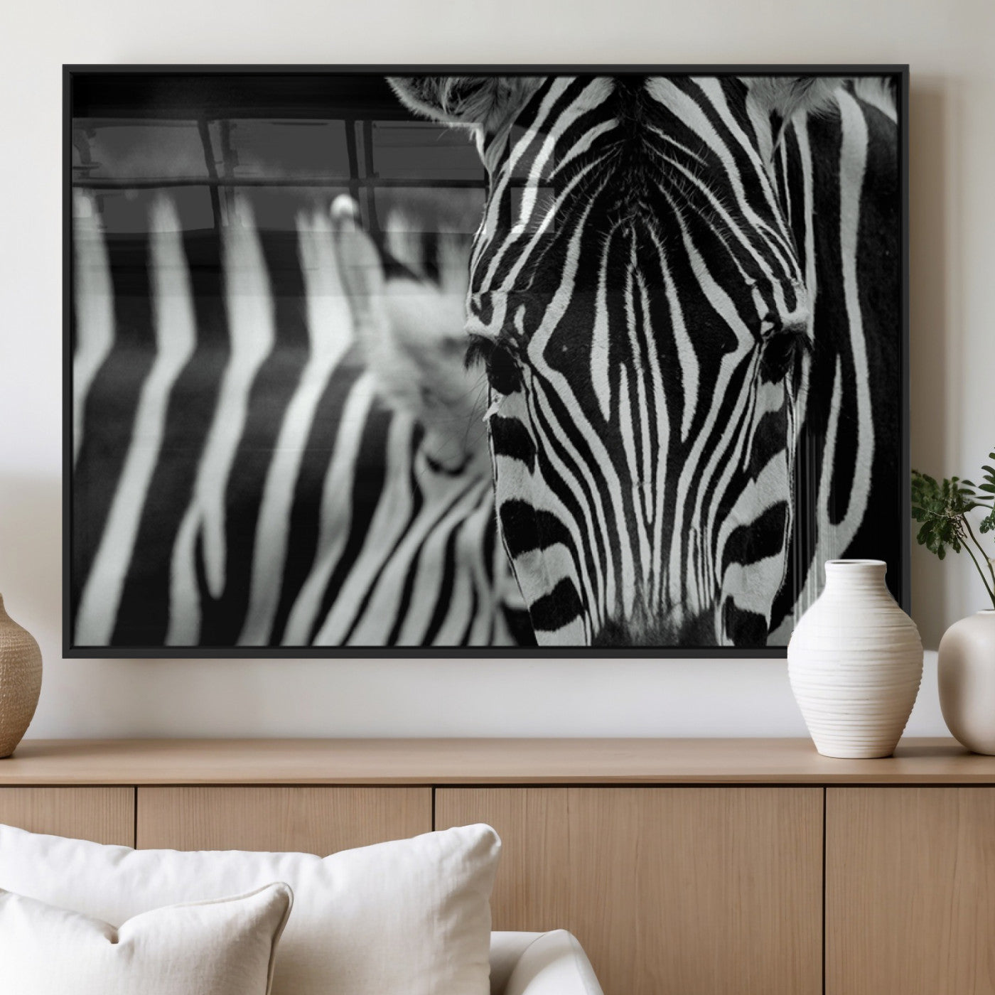 MGV-FP-36X24-3P - Zebra Wall Art – Close Up Black and White Animal Print, Bold Safari Decor for Living Room, Office, or Bedroom