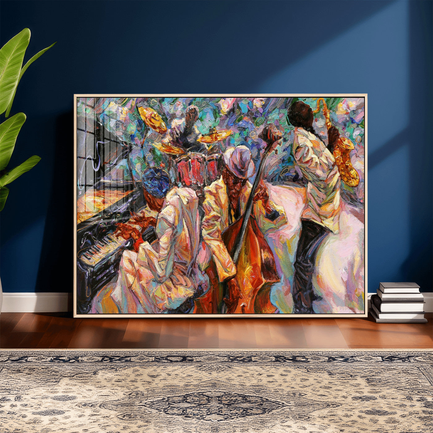 34929-MGV-CV-36X24 - African American Jazz Art Music Abstract Wall Art Painting Canvas Wall Art
