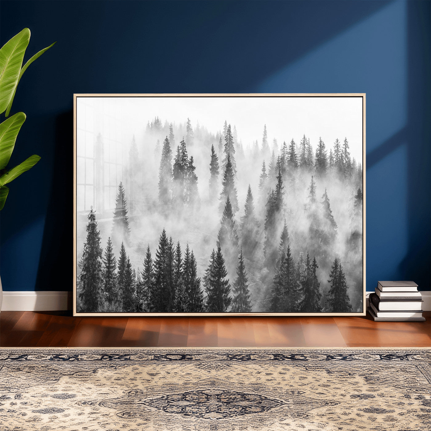 10422-MGV-CV-36X24 - Forest Wall Art Print | Foggy Pine Forest Canvas Wall Art - Black and White Nature Decor for Living