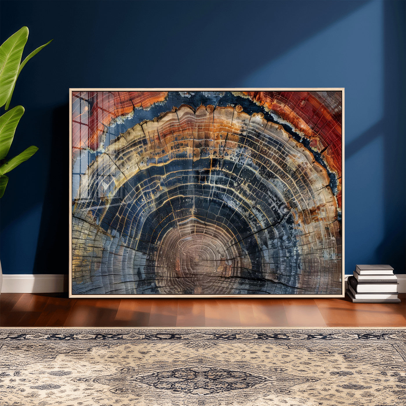 63519-MGV-CV-36X24 - Abstract Tree Ring Wall Art Canvas Print – Colorful Framed Minimalist Nature Tree Rings Home Artwork for Home and Office Decor