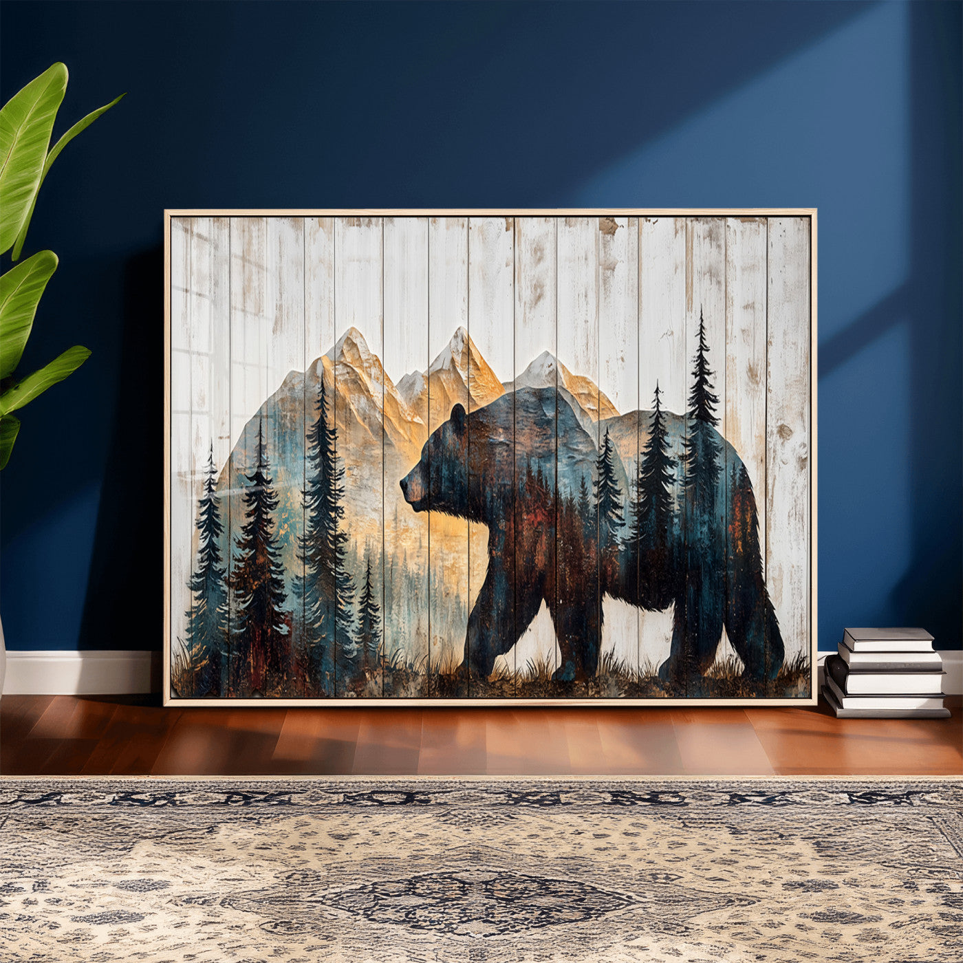 90077-MGV-CV-36X24 - Rustic Bear Wall Art - Grizzly 399 Bear Wall Art - Mountain Wood Canvas Wall Art - Nature Theme