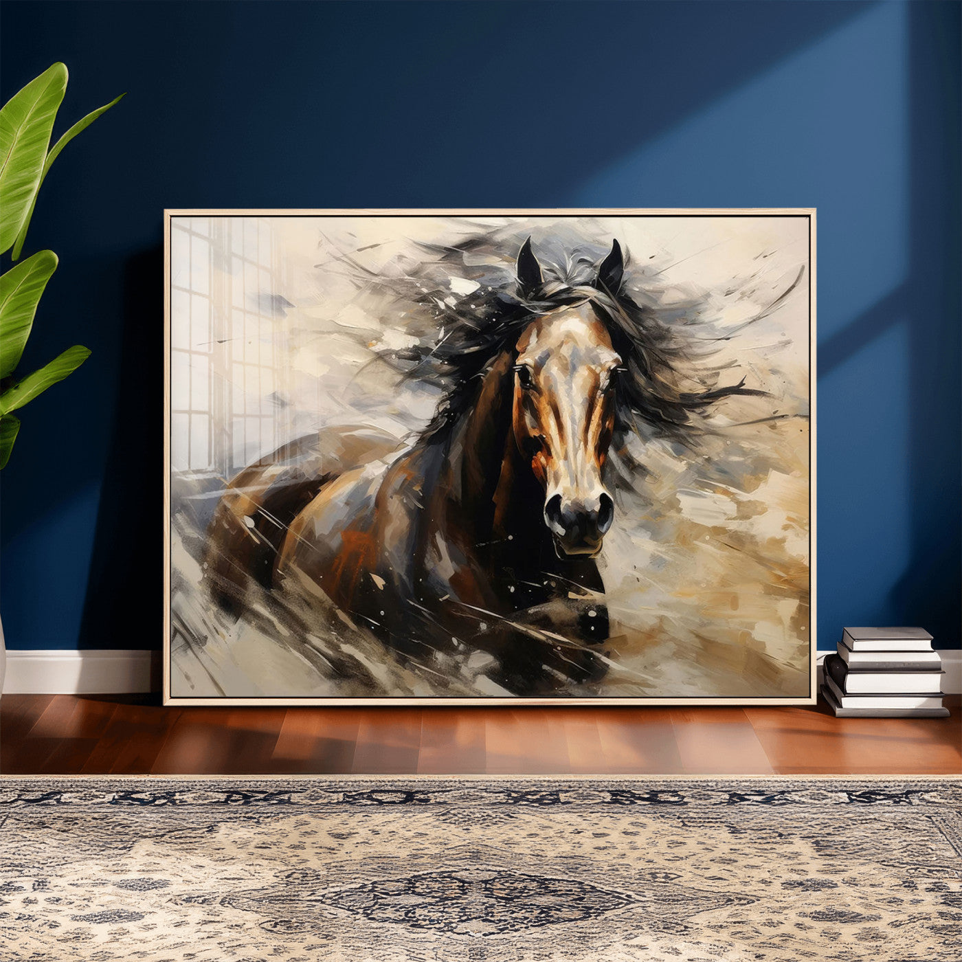 53001-MGV-CV-36X24 - Abstract Wall Art Horse Print - Large Western Horse Canvas - Farmhouse Woodland Wall Art - Framed