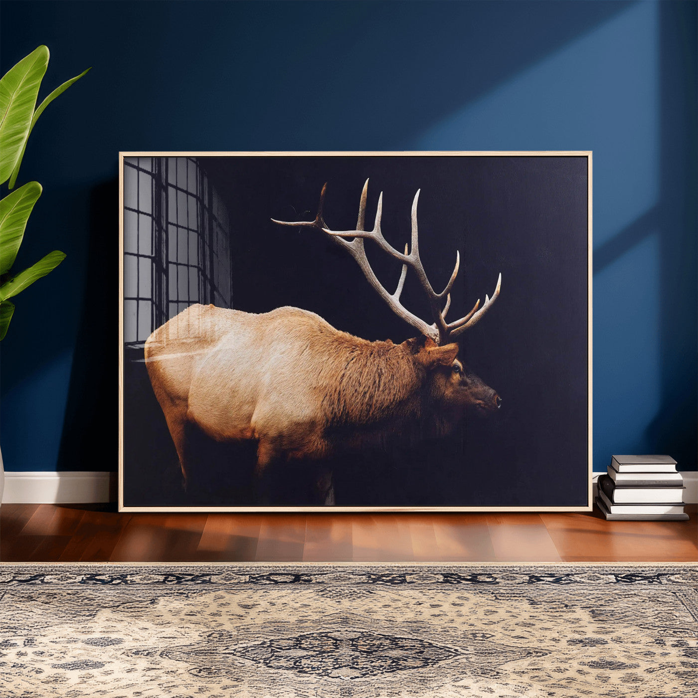 89239257-MGV-CV-36X24 - Rustic Elk Wall Art Canvas Print – Framed Moody Wildlife Art Picture Western Animal Artwork for Home, Office Decor