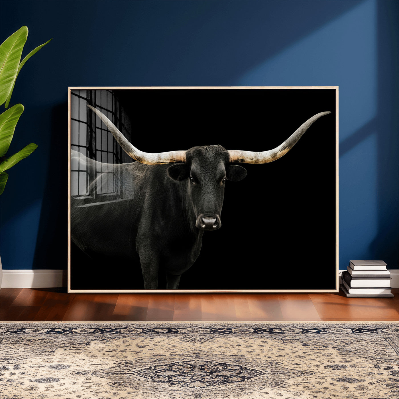 23572907-MGV-CV-36X24 - Texas Longhorn Wall Art Canvas Print, Framed Rustic Western Art Picture Print, Farmhouse Animal Perfect Modern Western Minimalist Decor Artwork