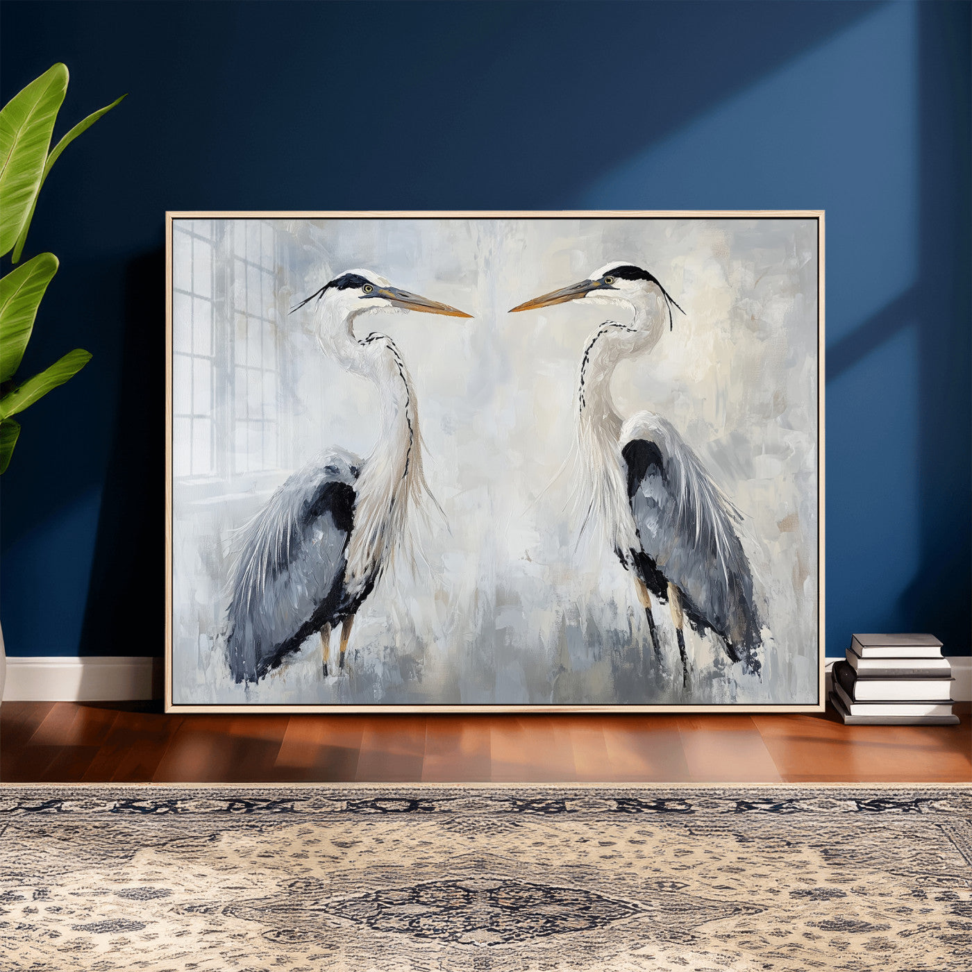 90806932-MGV-CV-36X24 - Heron Wall Art Wall Art Canvas Print, Framed Bird Canvas Decor Art Picture Print, Nature Inspired Perfect Coastal Minimalist Decor Artwork